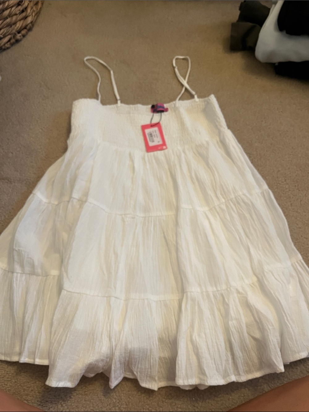 Edikted White Tiered Spaghetti-Strap Midi Dress